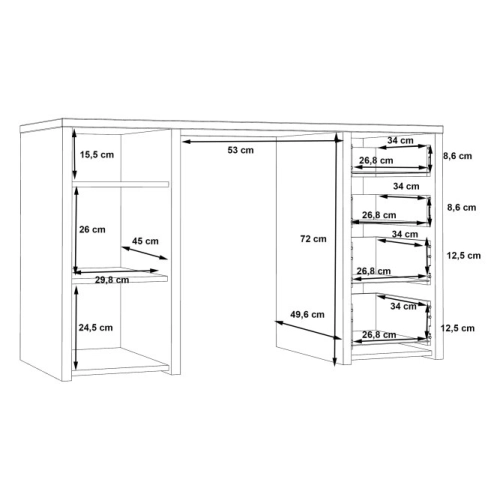 Białe biurko 125x50 cm z 4 szufladami i szafką